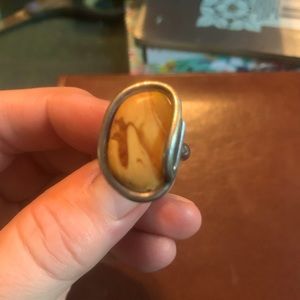 Vintage Yellow agate and silver ring